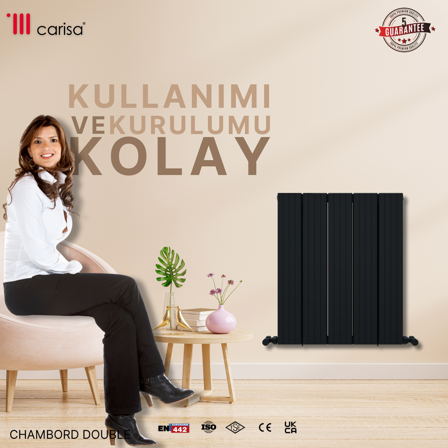 Carisa Chambord Double Yatay Alüminyum Radyatör Modern Tasarım Siyah