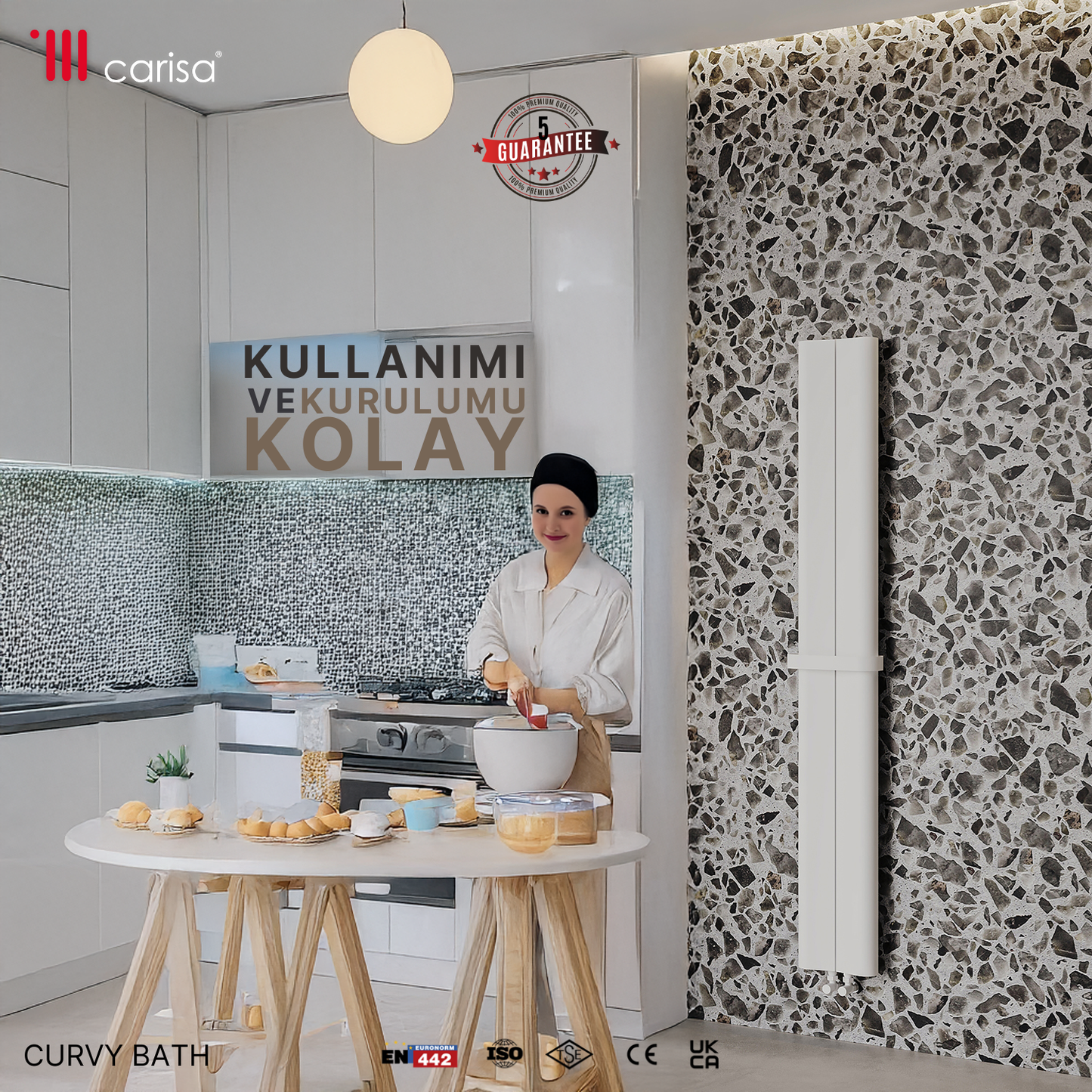 Carisa Curvy Bath Alüminyum Havlupan Modern Tasarım Beyaz