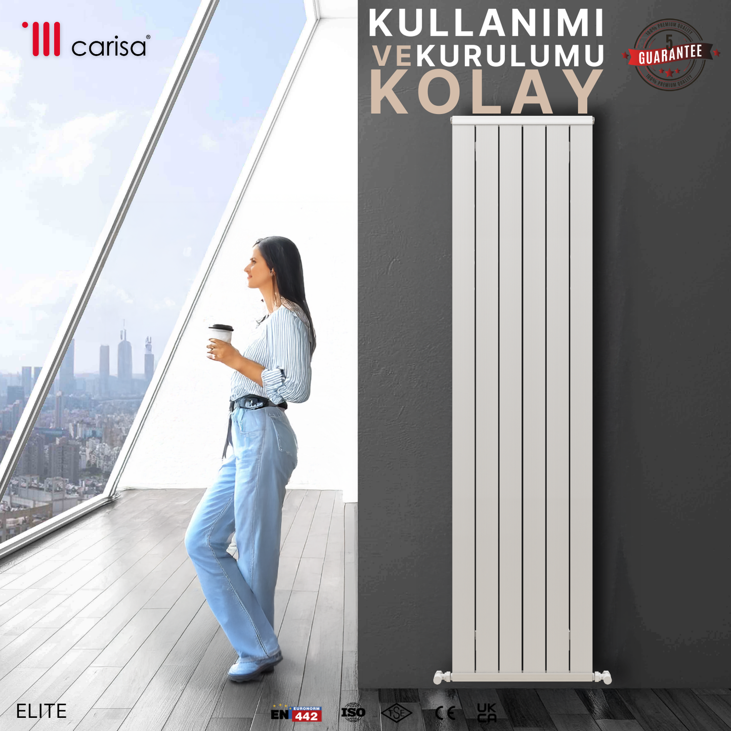 Carisa Elite Dikey Alüminyum Radyatör Modern Tasarım Parlak Beyaz