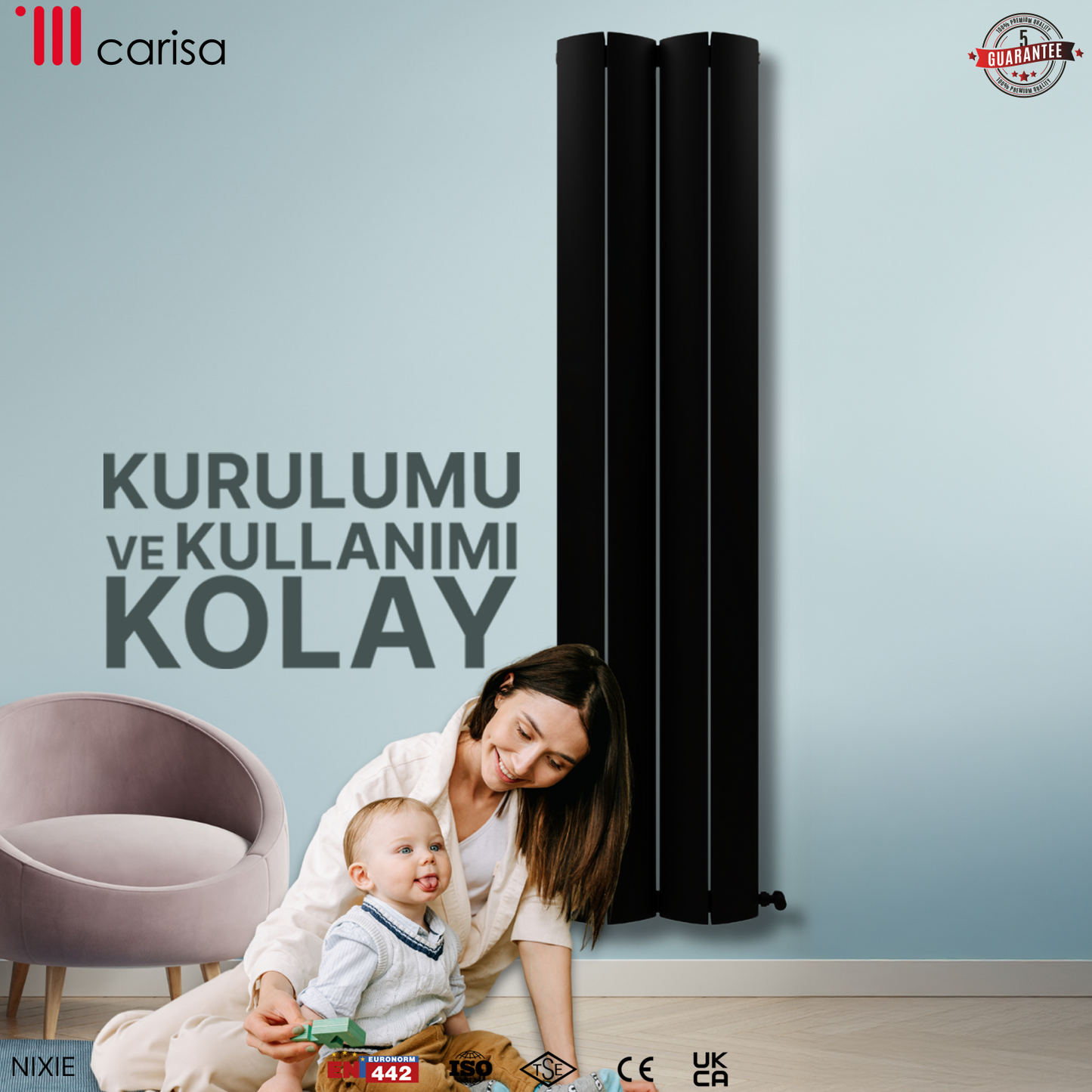 Carisa Nixie Alüminyum Radyatör Siyah Standart Bağlantı