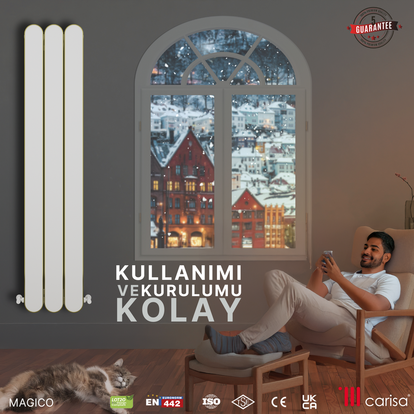 Carisa Magico Dikey Alüminyum Radyatör Modern Tasarım Beyaz