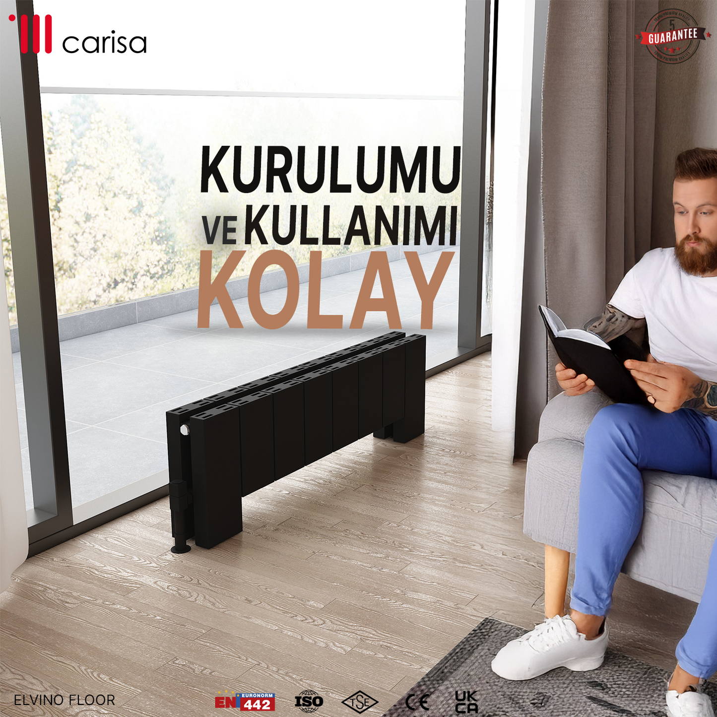 Carisa Elvino Floor Yatay Alüminyum Radyatör Modern Tasarım Siyah