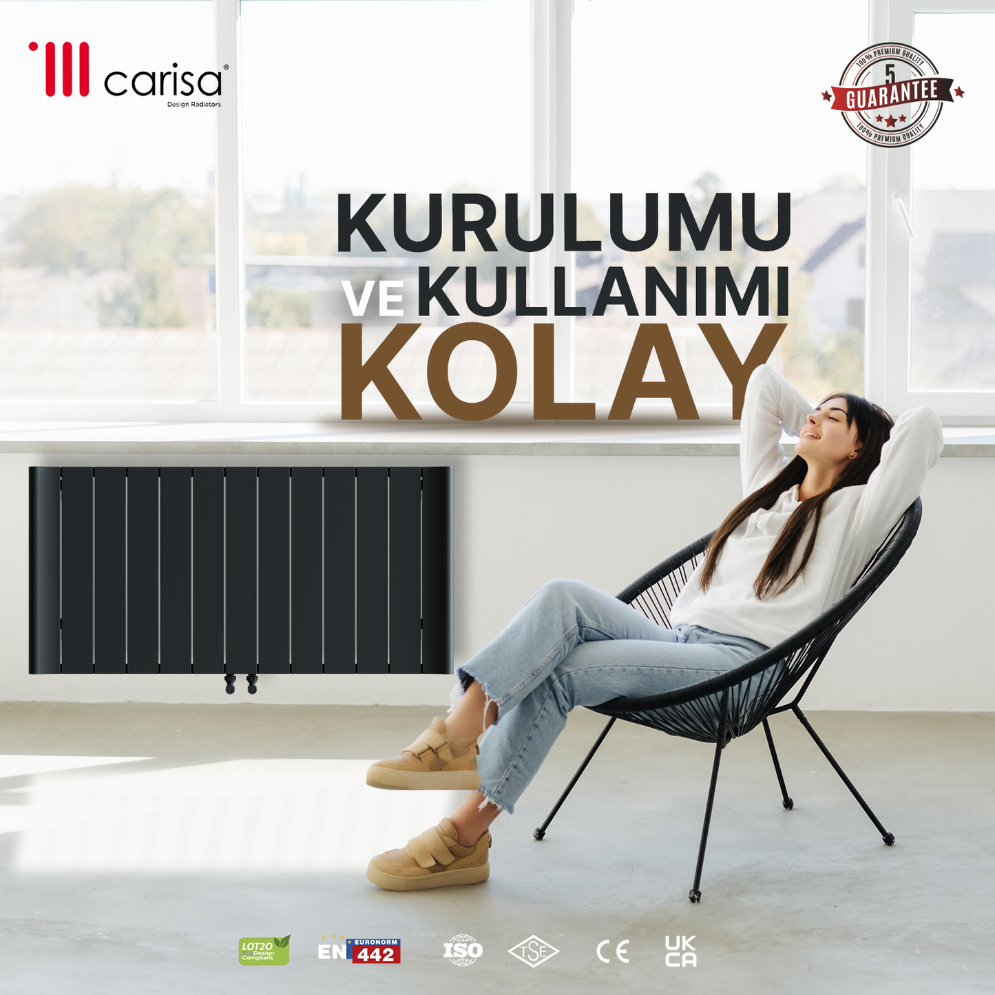 Carisa Burano Yatay Alüminyum Radyatör Modern Tasarım Antrasit