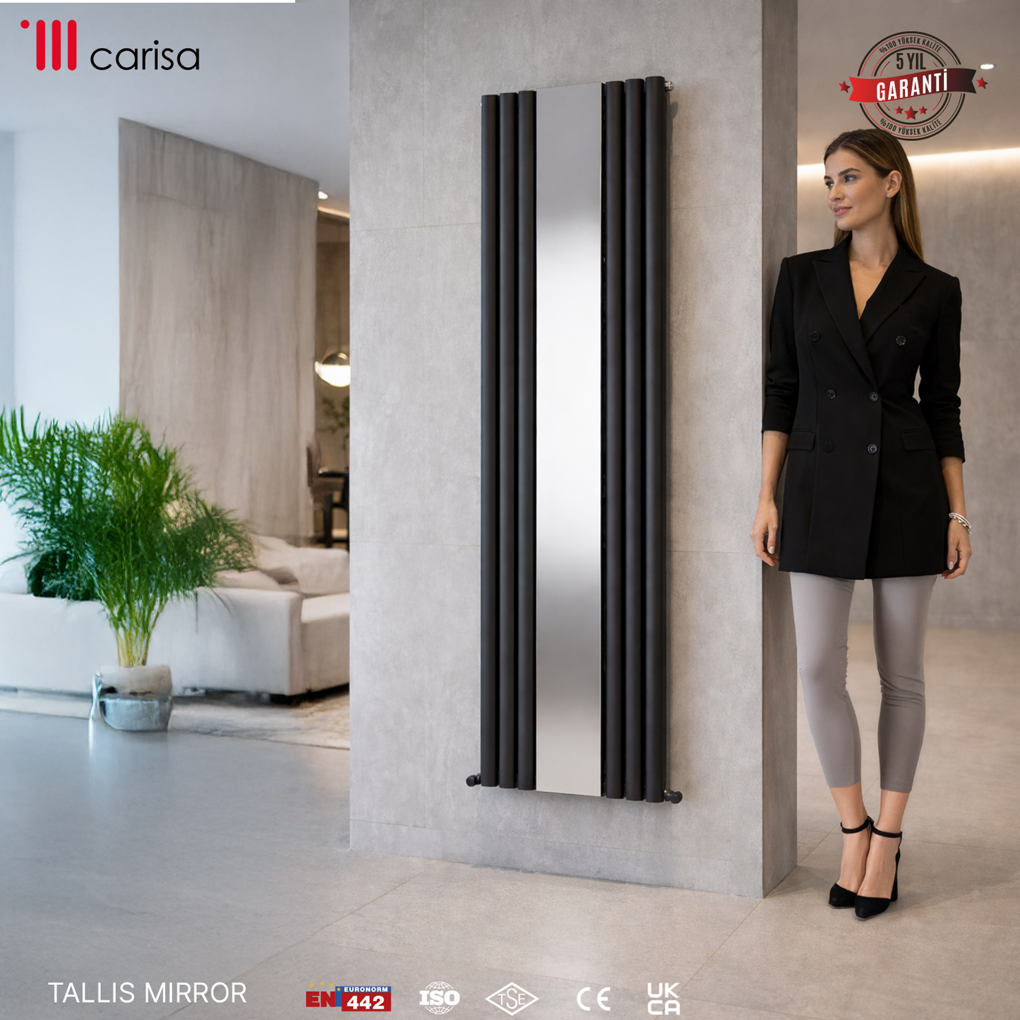Carisa Tallis Mirror Dikey Alüminyum Radyatör Modern Tasarım Siyah - Carisa