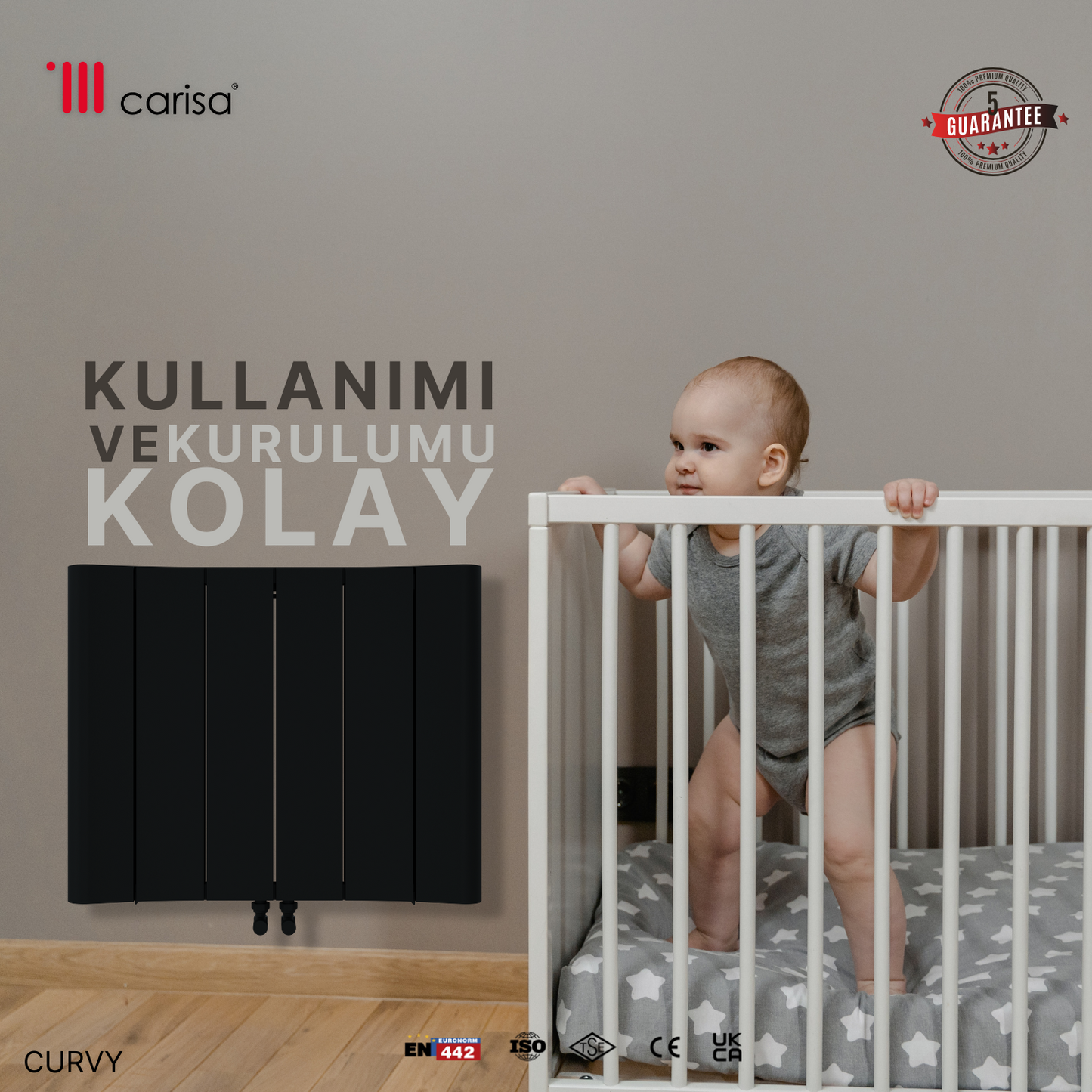 Carisa Curvy Yatay Alüminyum Radyatör Modern Tasarım Antrasit