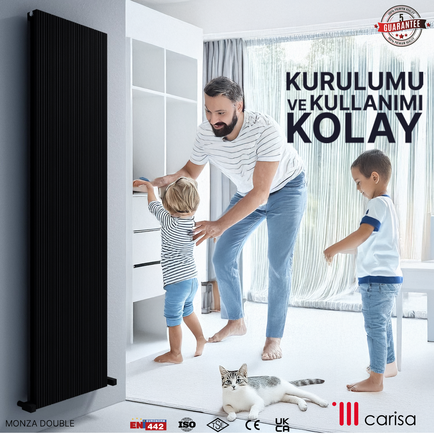 Carisa Monza Double Dikey Alüminyum Radyatör Modern Tasarım Siyah