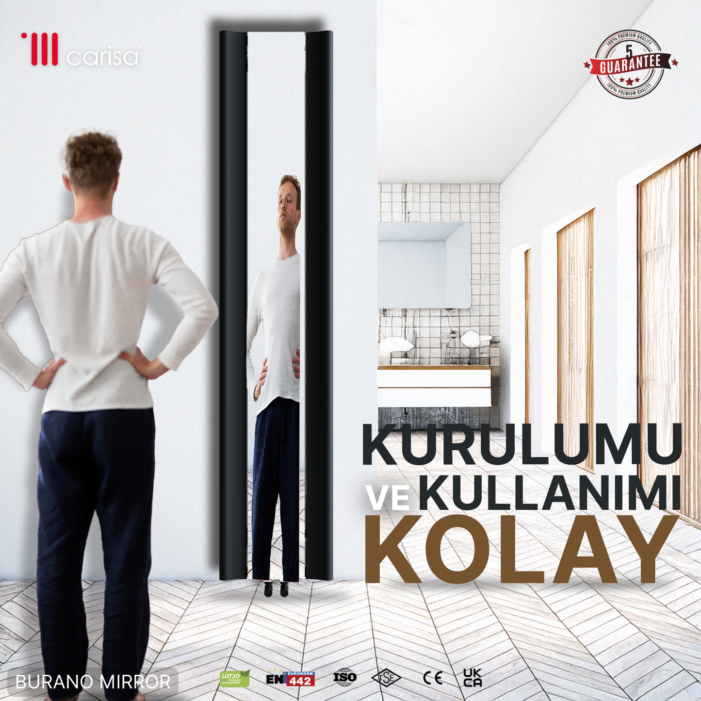 Carisa Burano Mirror Dikey Alüminyum Radyatör Modern Tasarım Antrasit