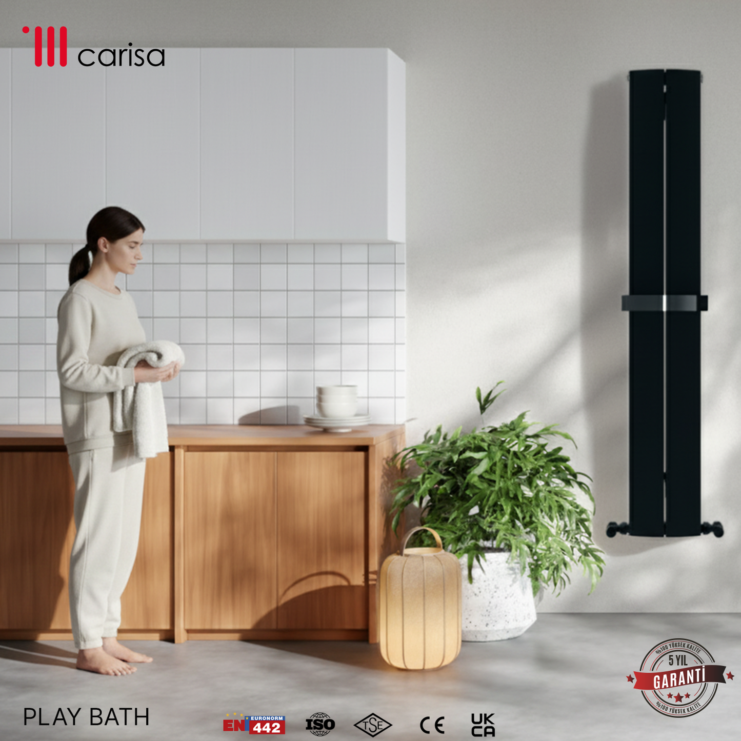 Carisa PLAY BATH RAL 9005 KUMLU SİYAH/STANDART BAĞLANTI(İKİ YAN-ALT-ÜST-ÇAPRAZ)/ALÜMİNYUM HAVLUPAN/BANYO RADYATÖRÜ