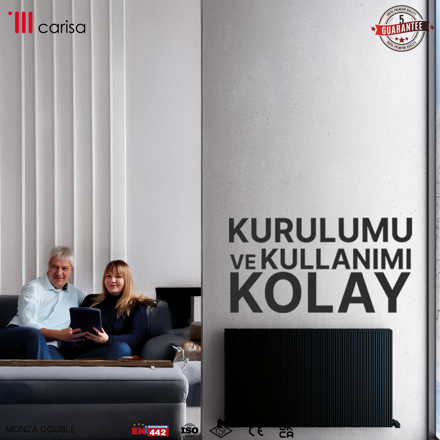 Carisa Monza Double Alüminyum Radyatör Siyah Standart Bağlantı