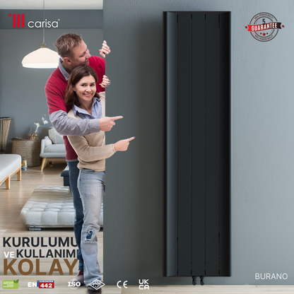 Carisa Burano Dikey Alüminyum Radyatör Modern Tasarım Siyah