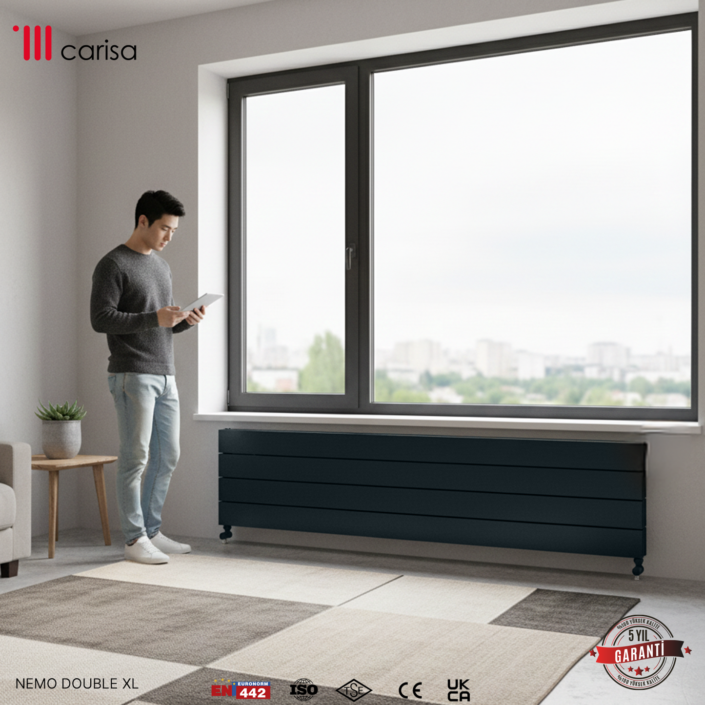 Carisa Nemo Double Xl Yatay Alüminyum Radyatör Modern Tasarım Antrasit