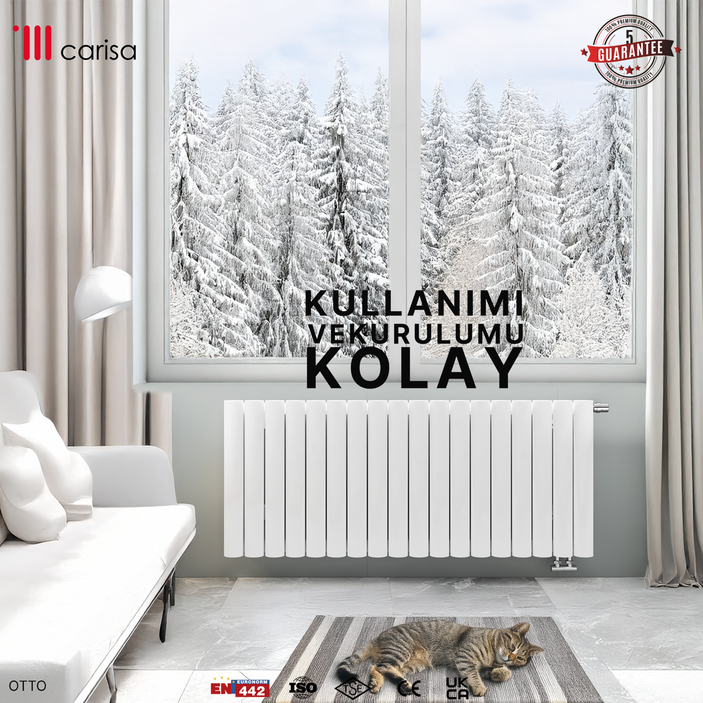 Carisa Otto Yatay Alüminyum Radyatör Modern Tasarım Beyaz