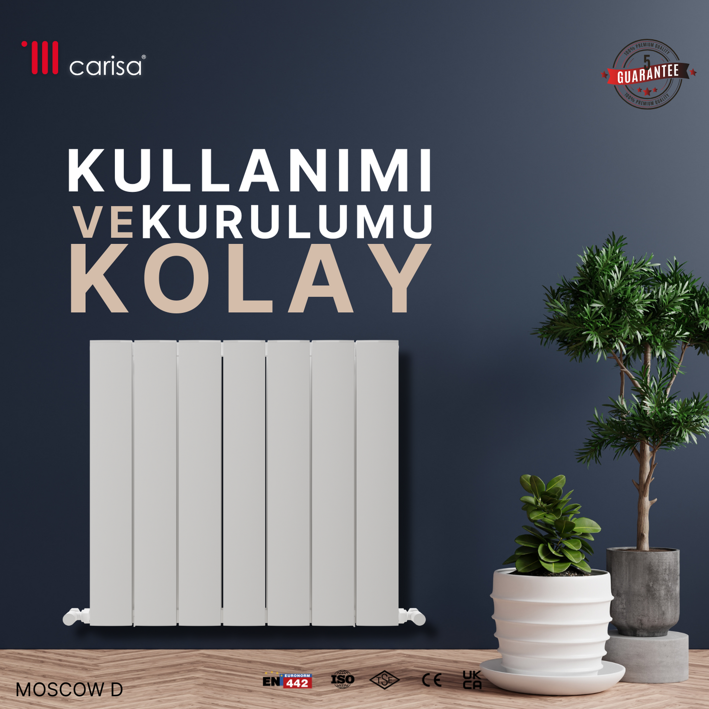 Carisa Moscow D Yatay Alüminyum Radyatör Modern Tasarım Beyaz