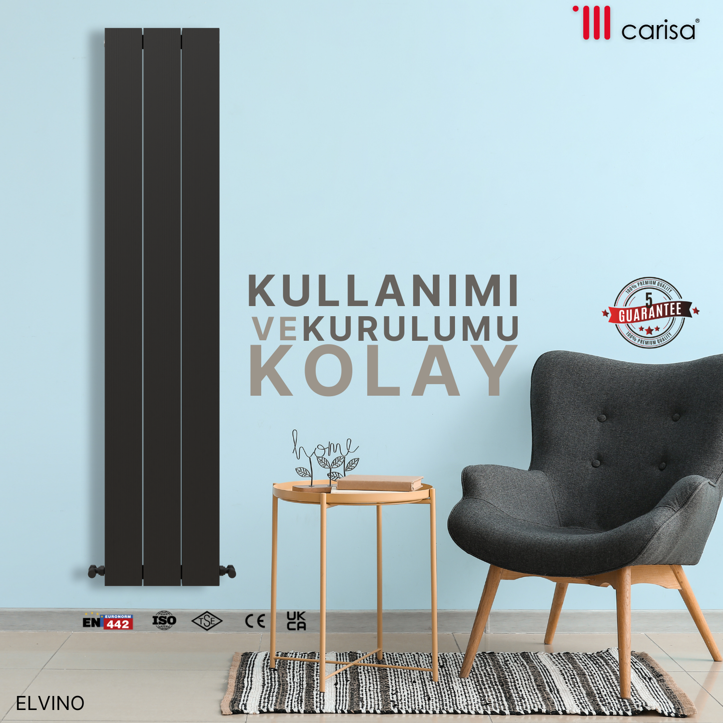 Carisa Elvino Alüminyum Radyatör Antrasit Standart Bağlantı