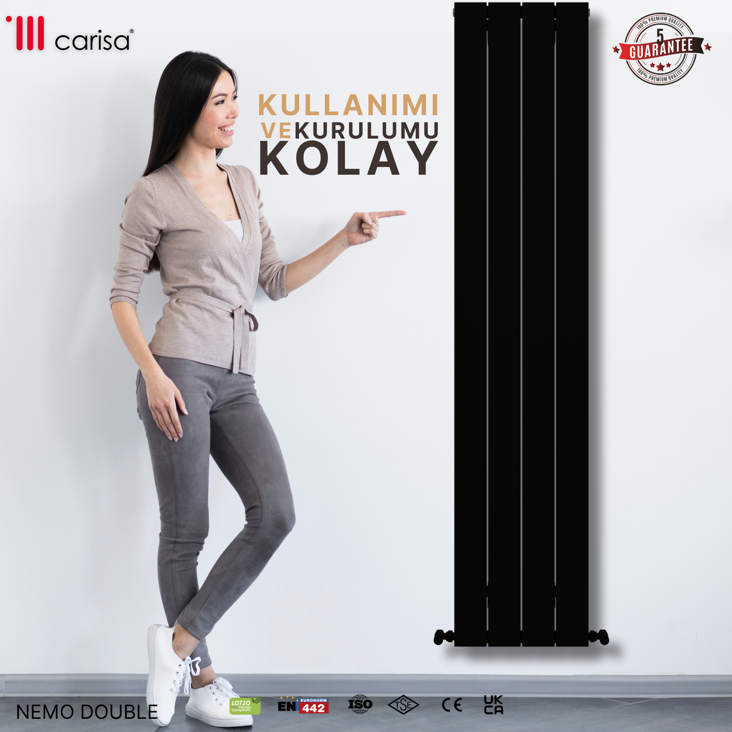 Carisa Nemo Double Alüminyum Radyatör Siyah Standart Bağlantı