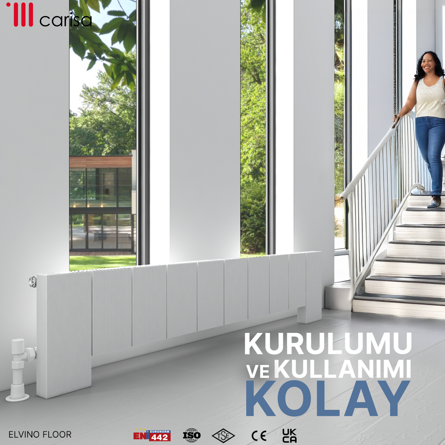 Carisa Elvino Floor Yatay Alüminyum Radyatör Modern Tasarım Beyaz