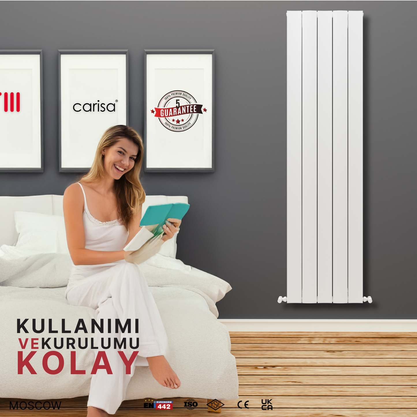 Carisa Moscow Dikey Alüminyum Radyatör Modern Tasarım Beyaz