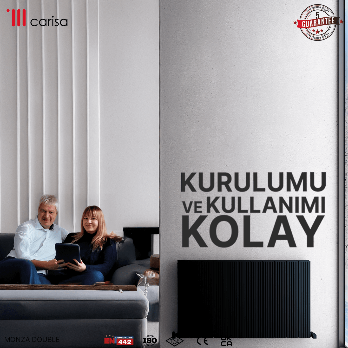 Carisa Monza Yatay Alüminyum Radyatör Modern Tasarım Siyah