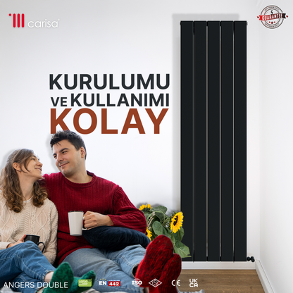 Carisa Angers Double Dikey Alüminyum Radyatör Modern Tasarım Siyah