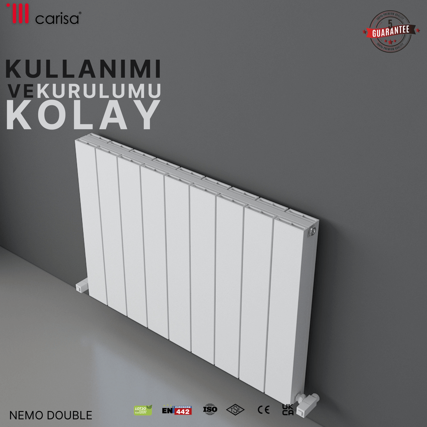 Carisa Nemo Yatay Alüminyum Radyatör Modern Tasarım Beyaz