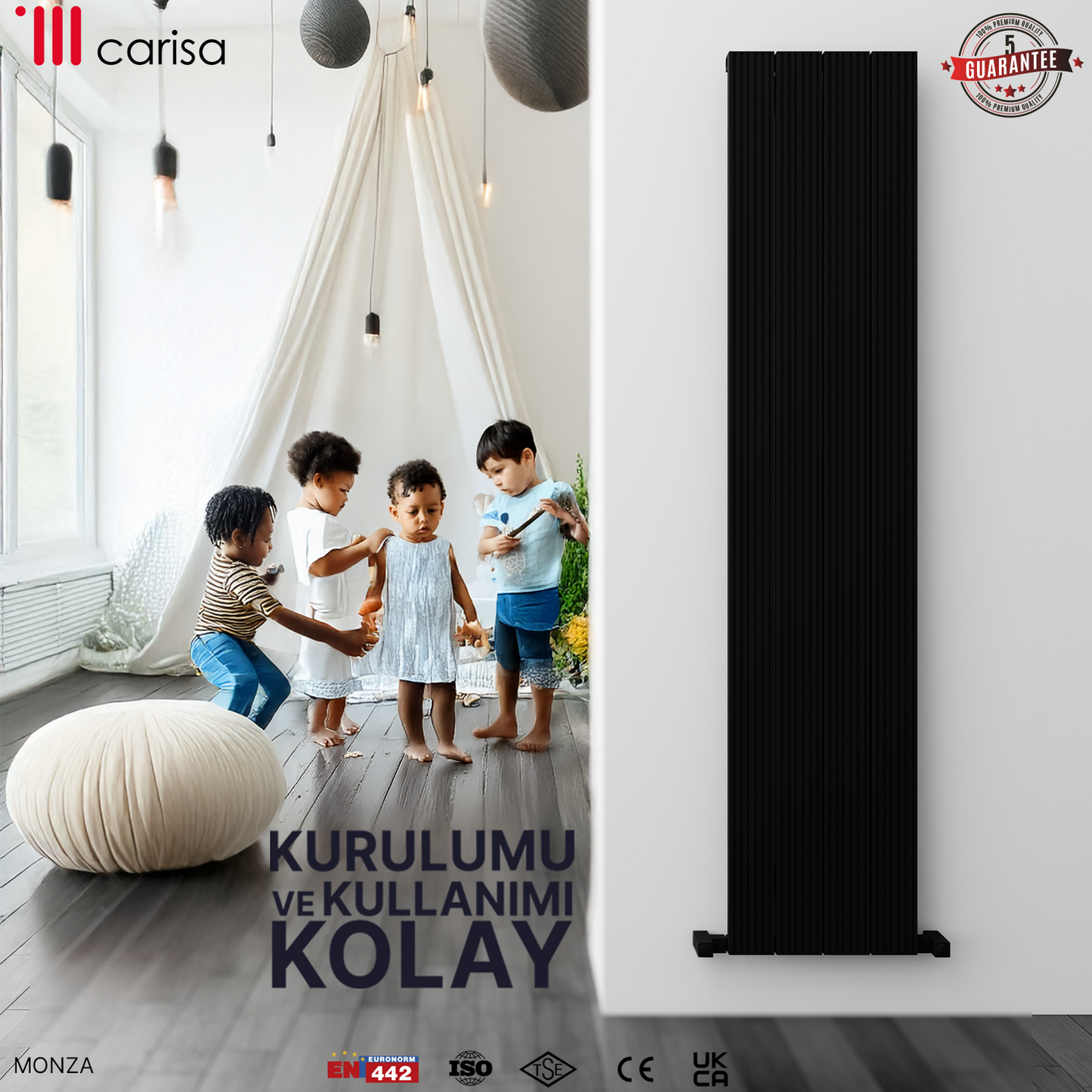 Carisa Monza Dikey Alüminyum Radyatör Modern Tasarım Siyah