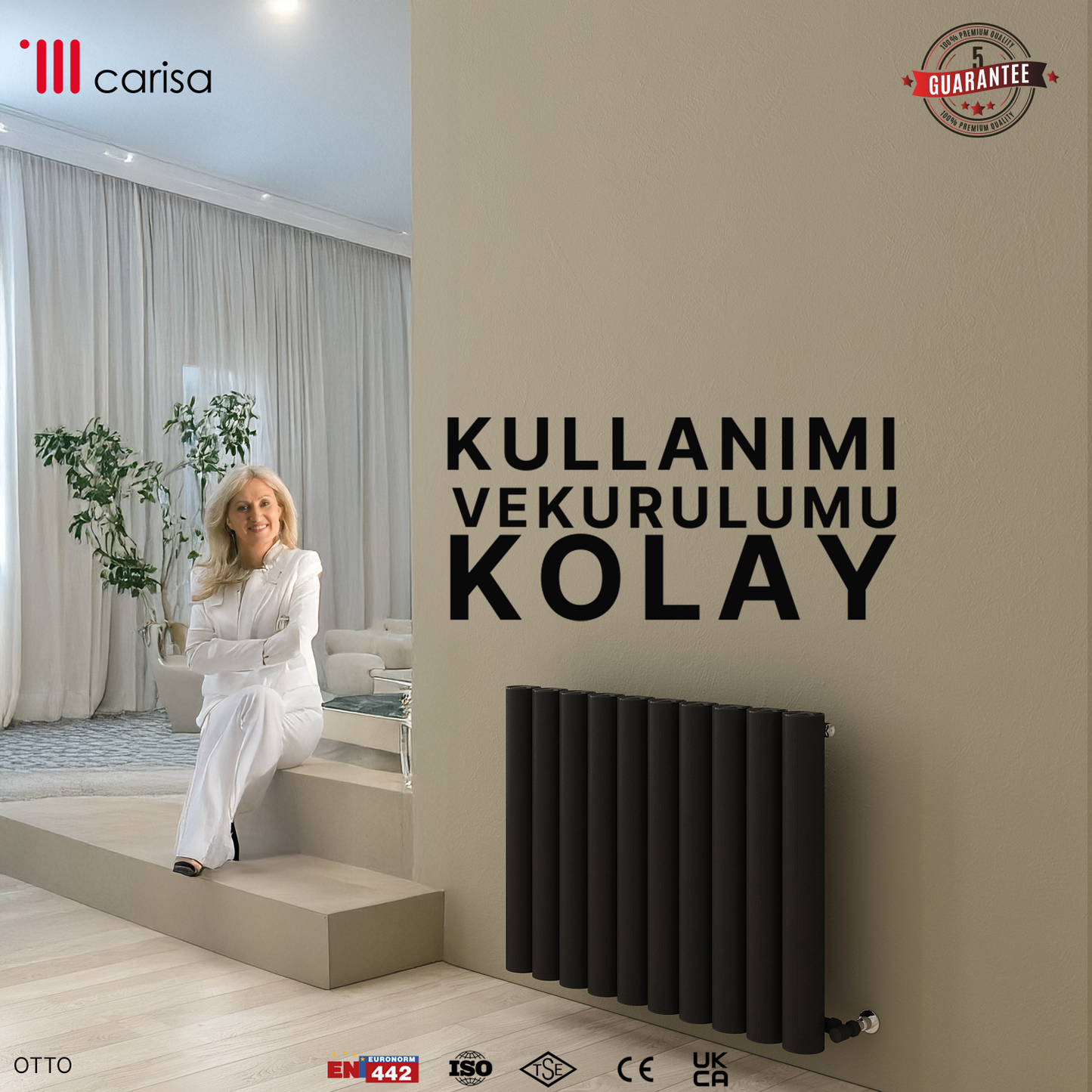 Carisa Otto Yatay Alüminyum Radyatör Modern Tasarım Siyah