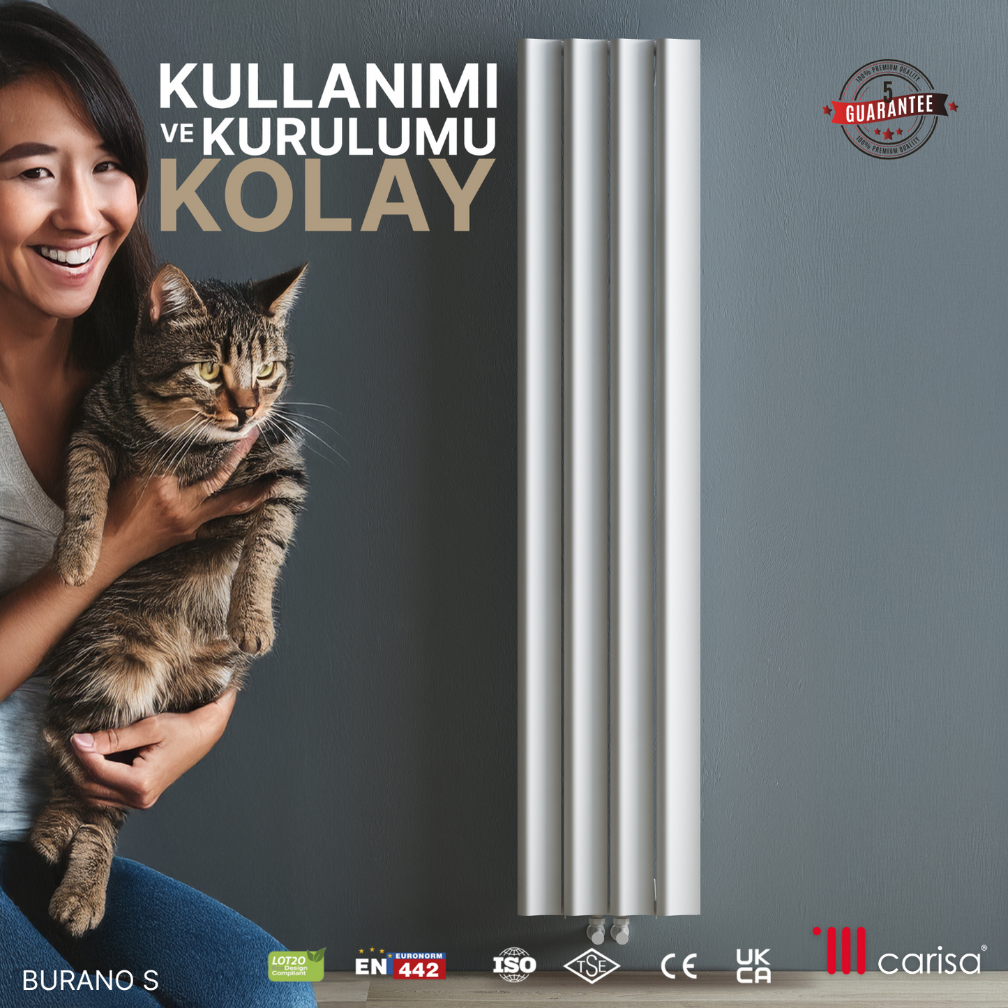 Carisa Burano S Dikey Alüminyum Radyatör Modern Tasarım Beyaz