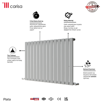 Carisa Plata Yatay Alüminyum Radyatör Modern Tasarım Beyaz