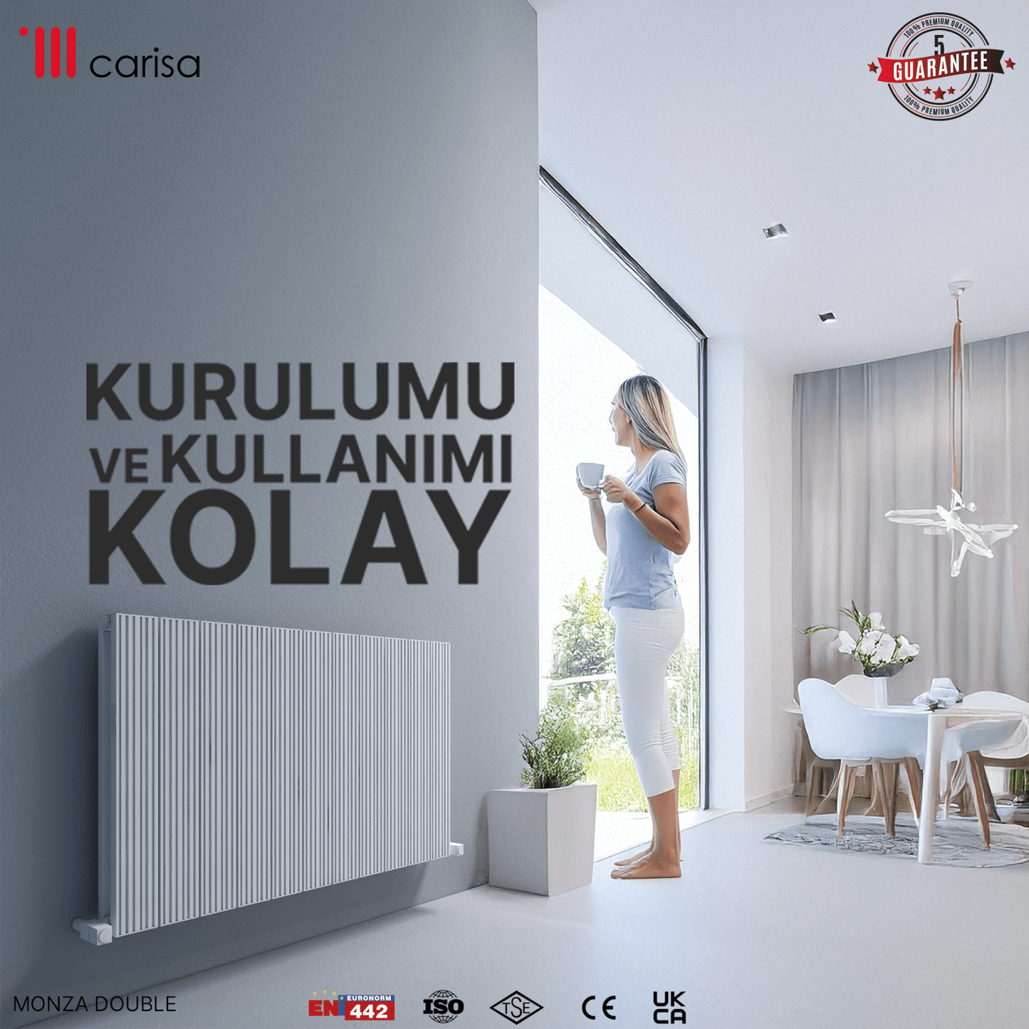 Carisa Monza Yatay Alüminyum Radyatör Modern Tasarım Beyaz