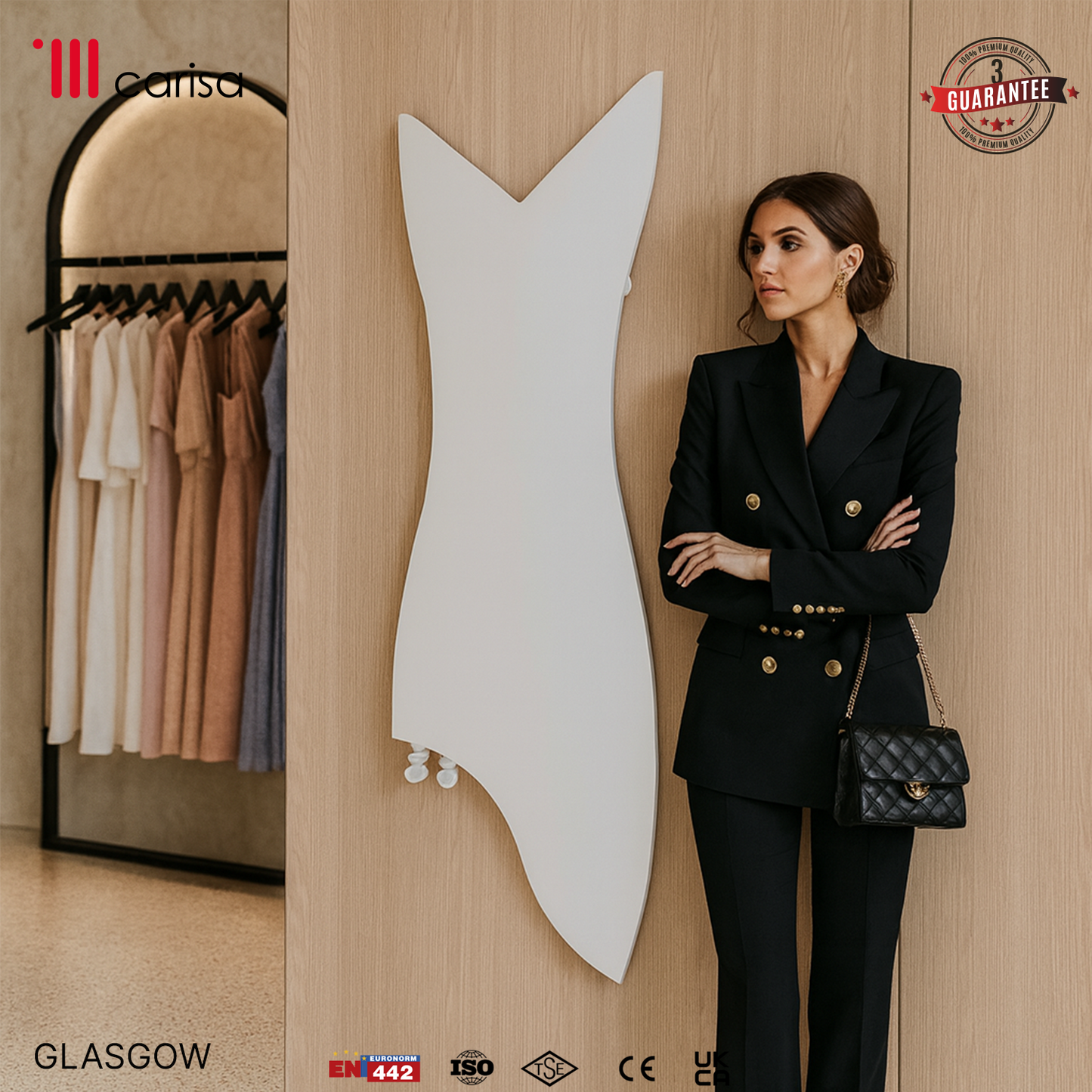 Carisa Glasgow Dikey İnce Tasarım Çelik Radyatör Modern Tasarım Beyaz