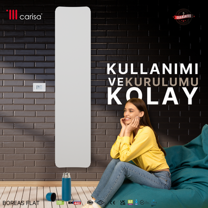Carisa Boreas Flat Dikey Elektrikli Radyatör Modern Tasarım Beyaz