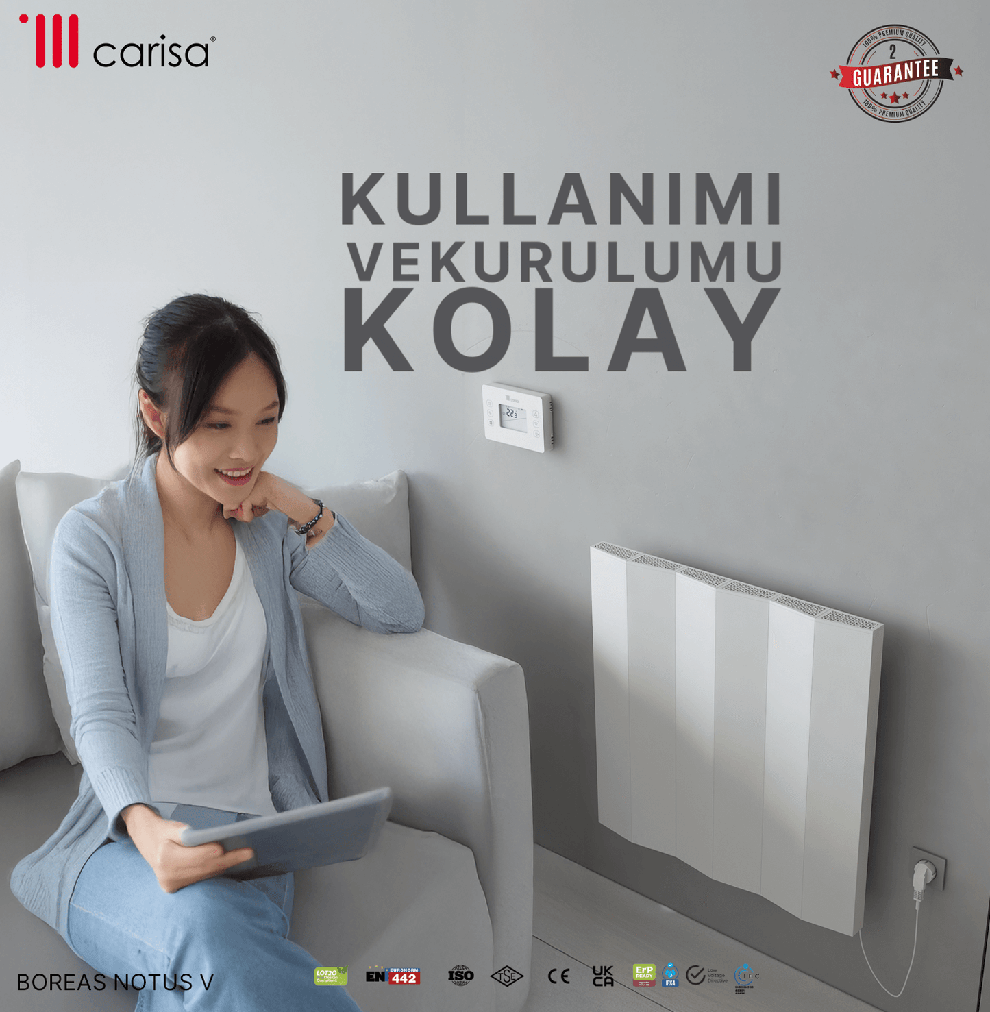 Carisa Notus V Yatay Elektrikli Radyatör Modern Tasarım Beyaz