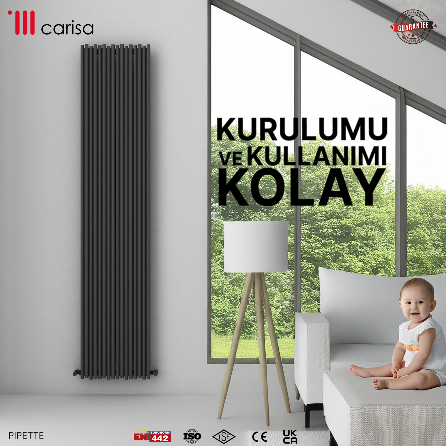 Carisa Pipette Dikey Alüminyum Radyatör Modern Tasarım Siyah