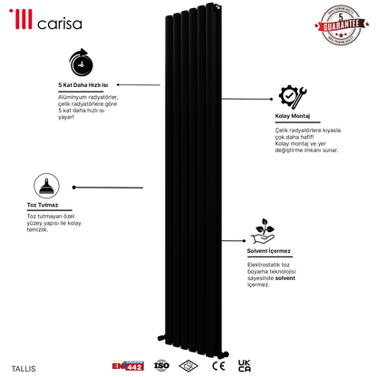 Carisa Tallis Double Alüminyum Radyatör Siyah Standart Bağlantı
