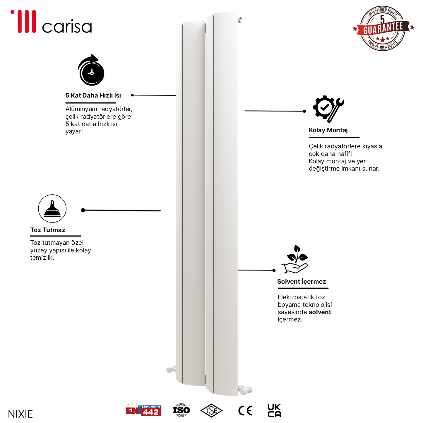 Carisa Nixie Alüminyum Radyatör Beyaz Standart Bağlantı