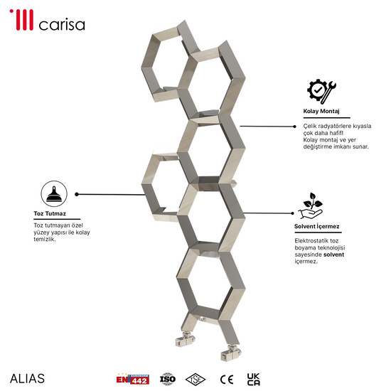 Carisa Alveole Paslanmaz Çelik Havlupan Modern Tasarım Ayna Polisaj