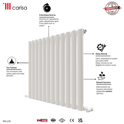 Carisa Tallis Yatay Alüminyum Radyatör Modern Tasarım Beyaz