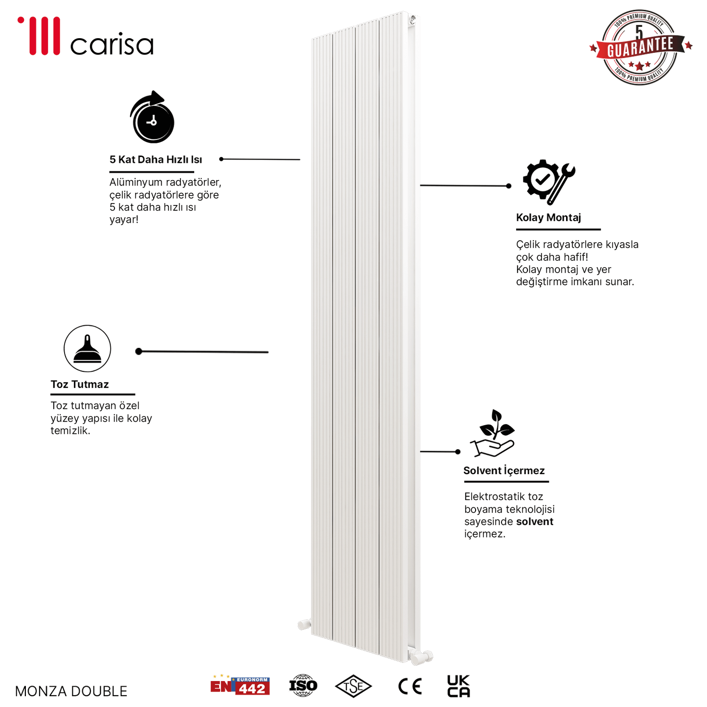 Carisa Monza Dikey Alüminyum Radyatör Modern Tasarım Beyaz
