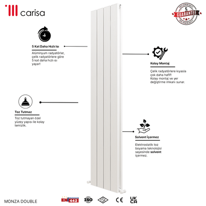 Carisa Monza Dikey Alüminyum Radyatör Modern Tasarım Beyaz
