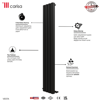 Carisa Vesta Dikey Alüminyum Radyatör Modern Tasarım Koyu Gri