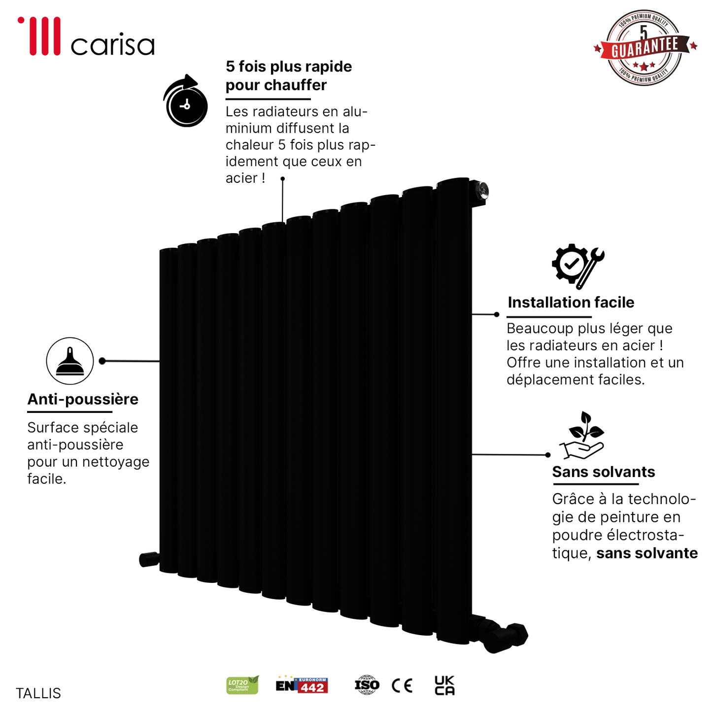 Carisa Tallis Yatay Alüminyum Radyatör Modern Tasarım Siyah