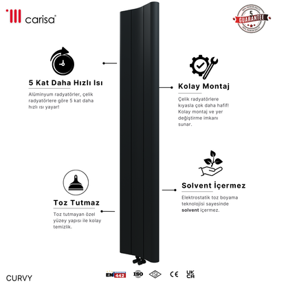 Carisa Curvy Dikey Alüminyum Radyatör Modern Tasarım Antrasit