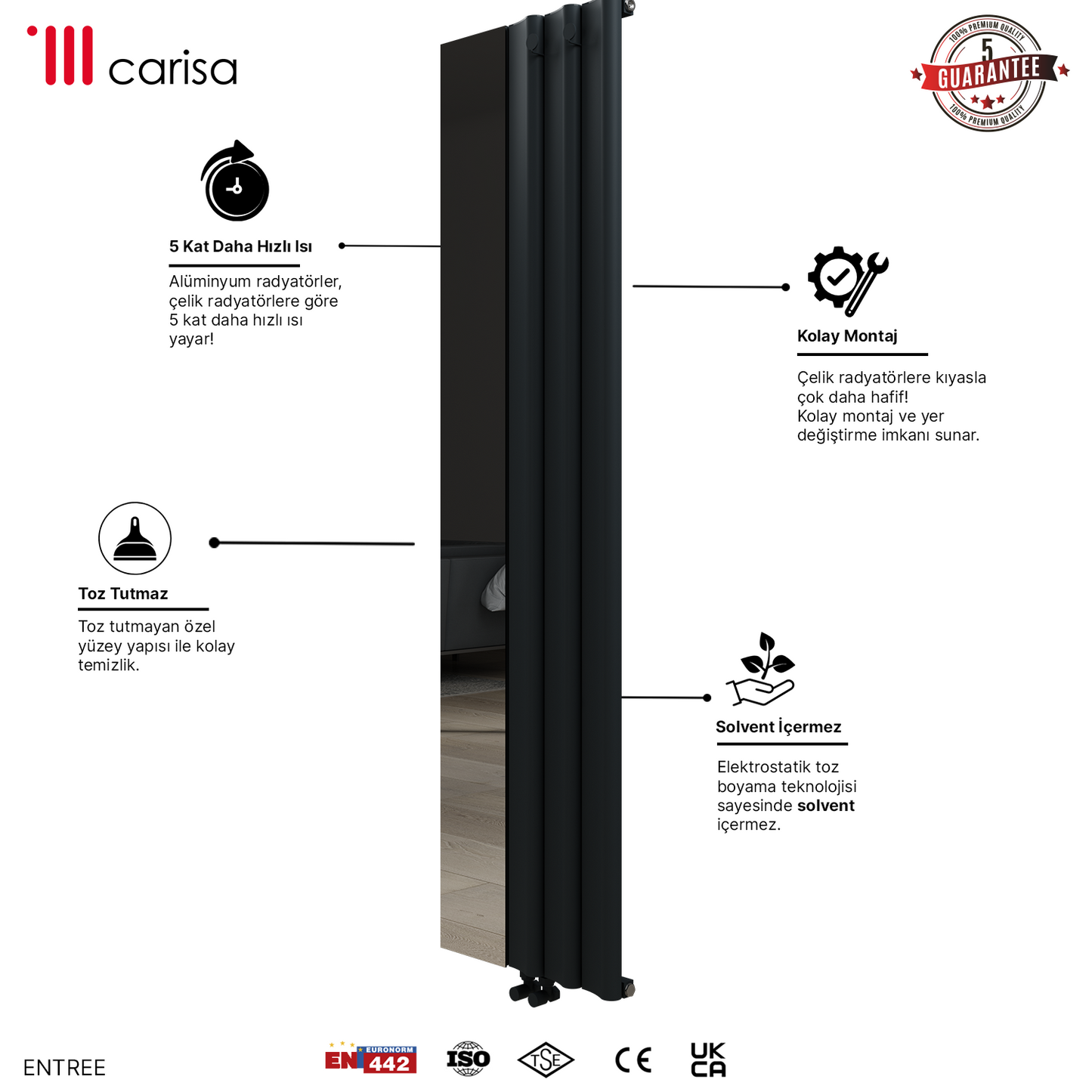 Carisa Entree Dikey Alüminyum Radyatör Modern Tasarım Antrasit