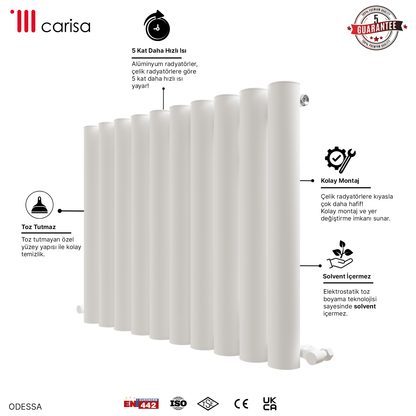 Carisa Odessa Yatay Alüminyum Radyatör Modern Tasarım Beyaz