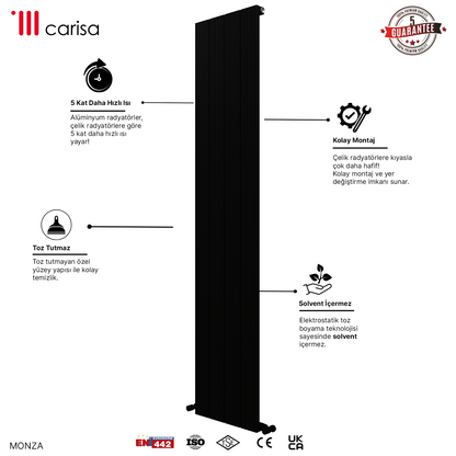 Carisa Monza Dikey Alüminyum Radyatör Modern Tasarım Siyah