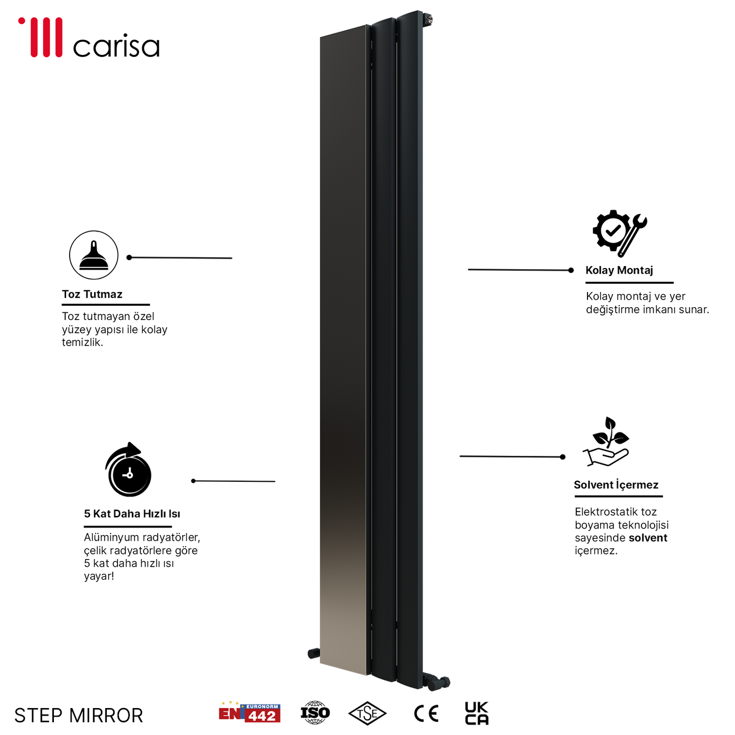 Carisa Step Mirror Dikey Alüminyum Radyatör Modern Tasarım Antrasit - Carisa