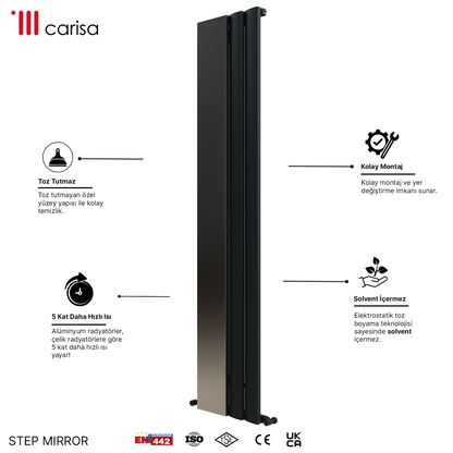 Carisa Step Mirror Dikey Alüminyum Radyatör Modern Tasarım Antrasit - Carisa