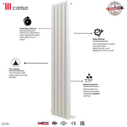 Carisa Otto Dikey Alüminyum Radyatör Modern Tasarım Beyaz
