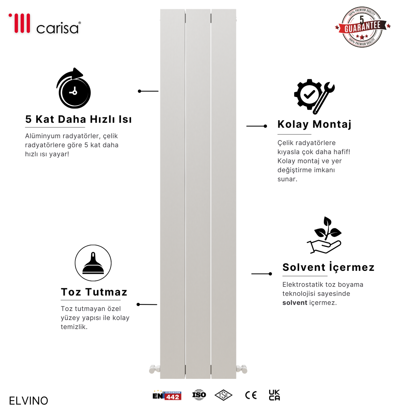 Carisa Elvino Alüminyum Radyatör Beyaz Standart Bağlantı