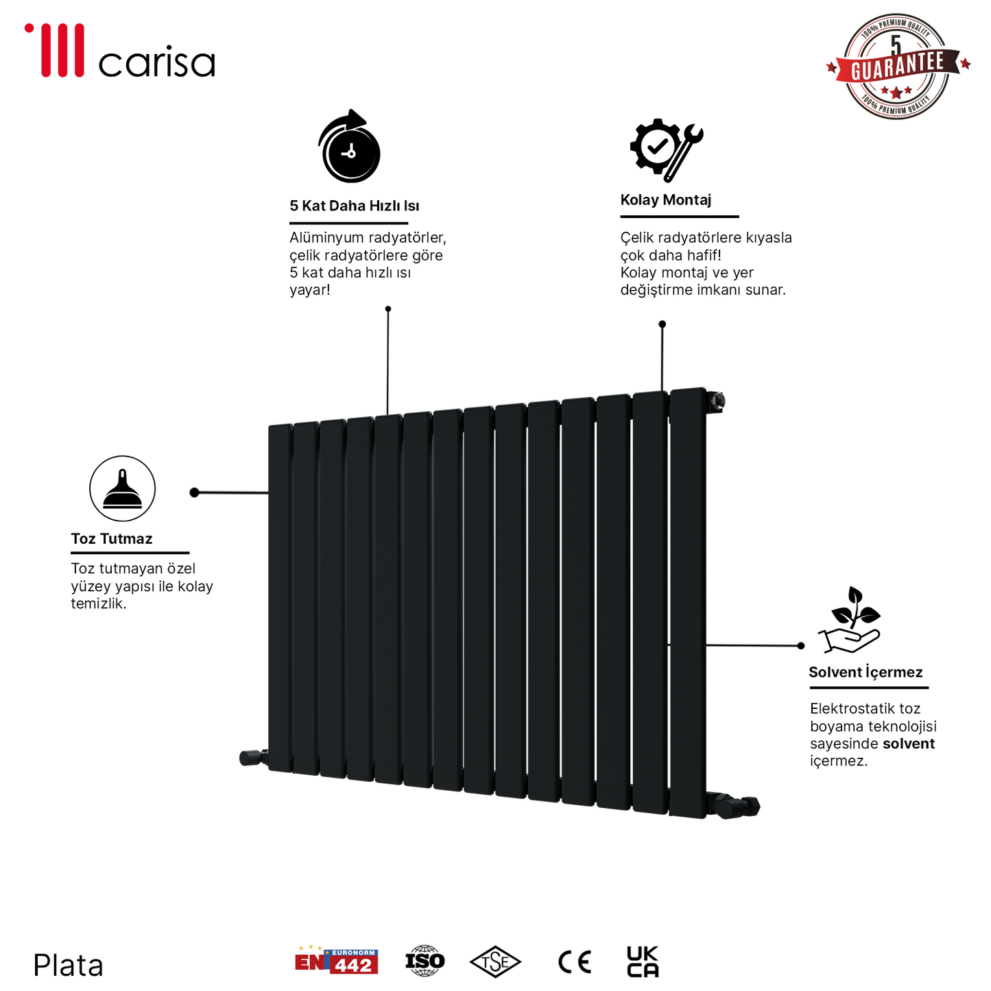 Carisa Plata Yatay Alüminyum Radyatör Modern Tasarım Antrasit